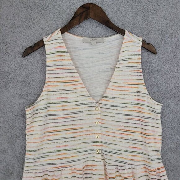 Loft Sleeveless Striped Button Front Midi‎ Dress M 100% Cotton Multicolor - Picture 6 of 7
